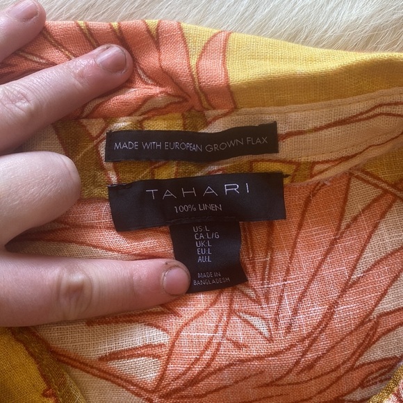 Tahari linen oversized button-up shirt tropical print - Picture 7 of 10